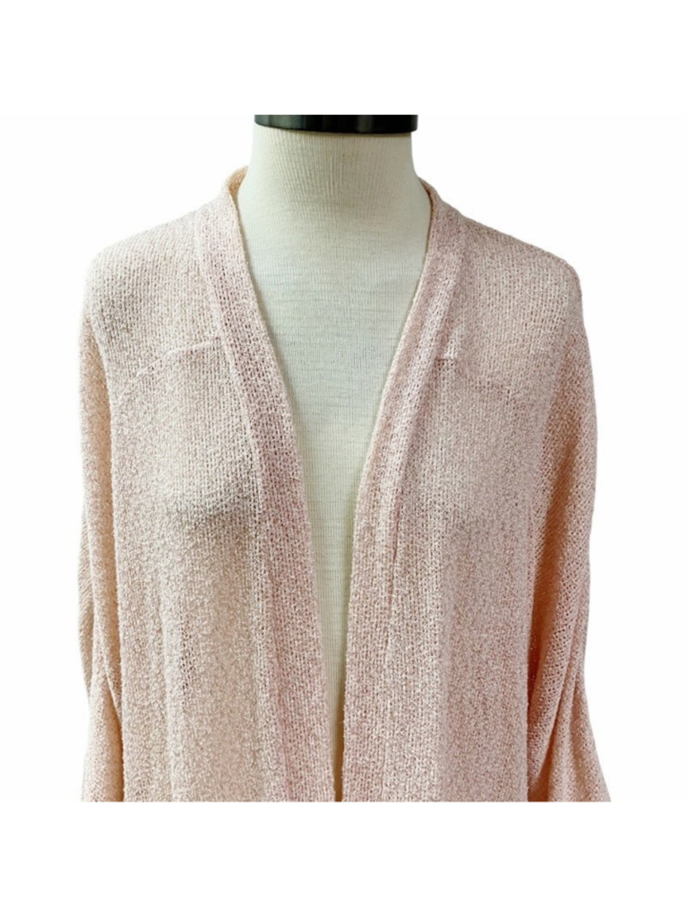 Eyeshadow Lace Knit Open Front Cardigan Plus SZ 2X Peach Metallic Thread Fall - Picture 5 of 9